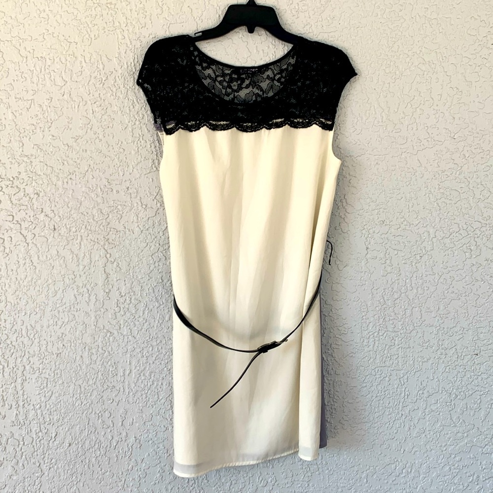 Express Black Lace Yoke & Ivory Shift Lined Dress Reverses to Gray size M